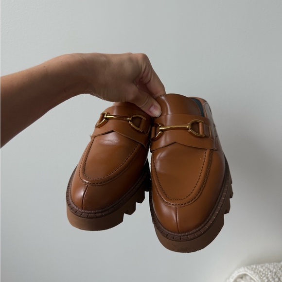 Zara Women Tan Leather Slip-On Loafers - Picture 3 of 6
